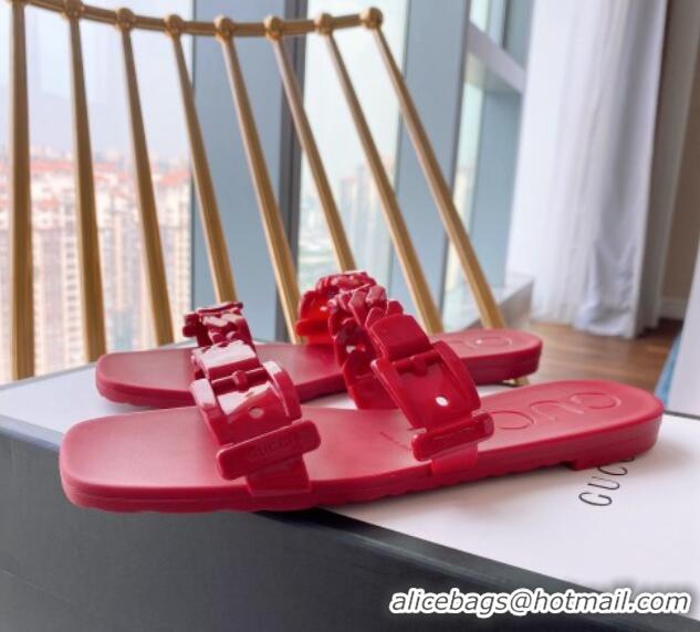 Purchase Gucci PVC Chain Flat Slide Sandals Red 022345