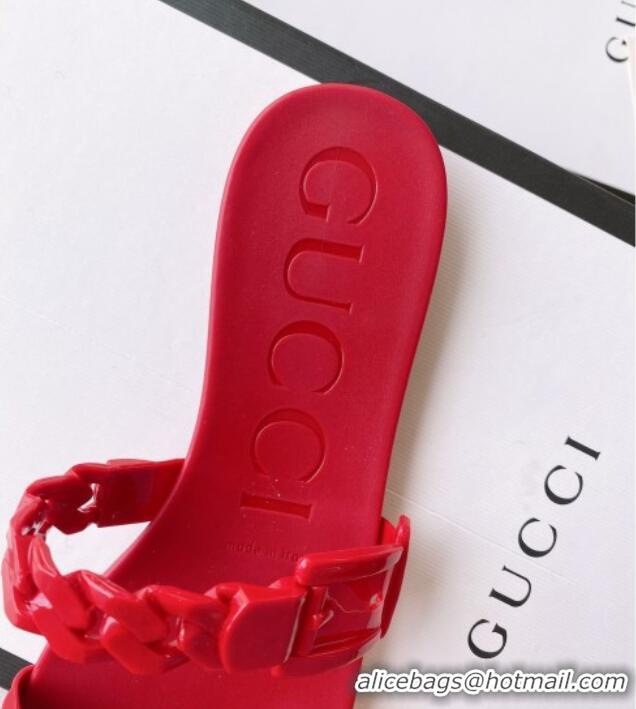 Purchase Gucci PVC Chain Flat Slide Sandals Red 022345