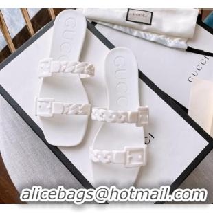 Pretty Style Gucci PVC Chain Flat Slide Sandals White 022346 