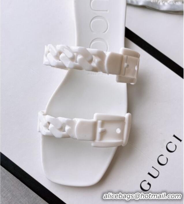 Pretty Style Gucci PVC Chain Flat Slide Sandals White 022346 