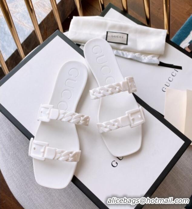 Pretty Style Gucci PVC Chain Flat Slide Sandals White 022346 