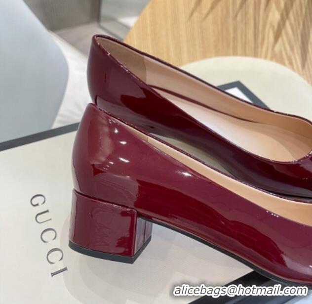 Low Cost Gucci Patent Leather Pumps 3.5cm with Crystal Interlocing G Burgundy 022348