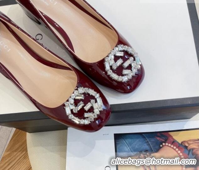 Low Cost Gucci Patent Leather Pumps 3.5cm with Crystal Interlocing G Burgundy 022348