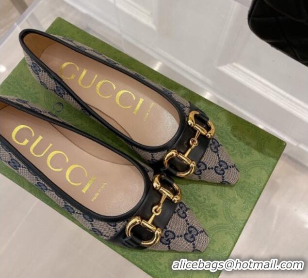 Unique Style Gucci GG Canvas Ballet Flat with Horsebit Grey/Blue 022350