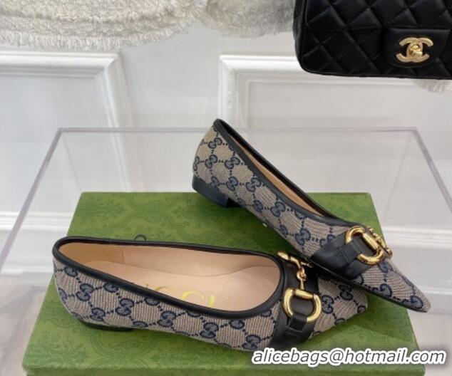 Unique Style Gucci GG Canvas Ballet Flat with Horsebit Grey/Blue 022350