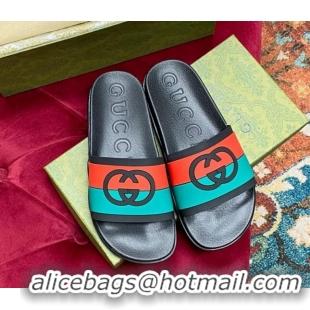 Most Popular Gucci Rubber Flat Slide Sandals with Interlocking G Black 022356