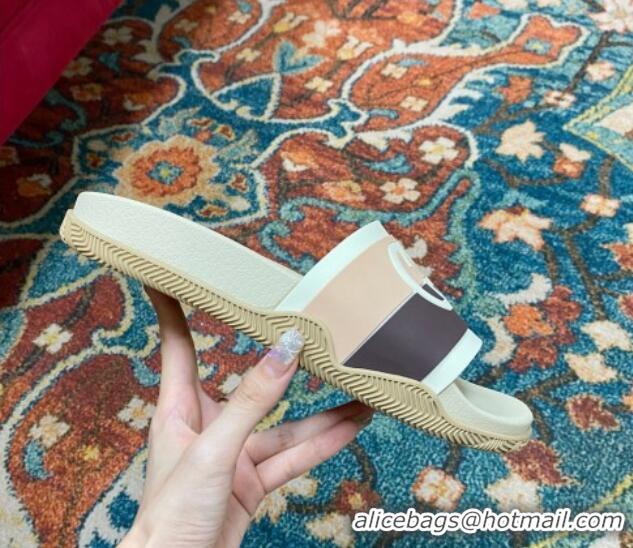 Best Grade Gucci Rubber Flat Slide Sandals with Interlocking G Light Beige 022358