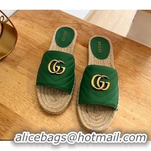 Best Price Gucci Chevron Leather Flat Slide Sandals Green 3022364