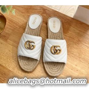 Grade Quality Gucci Chevron Leather Flat Slide Sandals White 022366