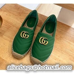 Best Grade Gucci Chevron Leather Espadrilles Green 22368