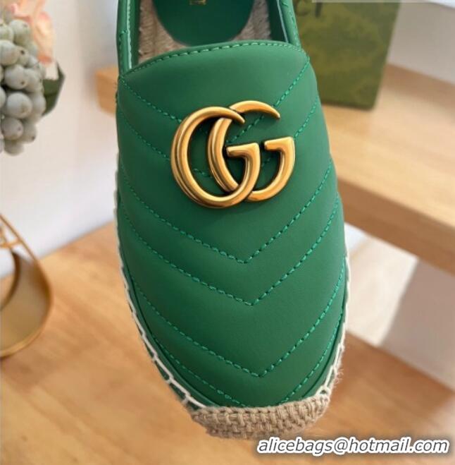 Best Grade Gucci Chevron Leather Espadrilles Green 22368