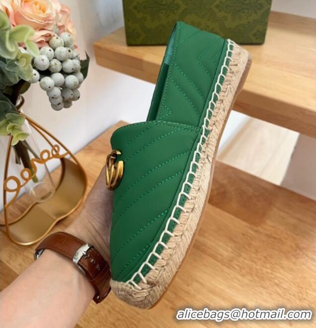 Best Grade Gucci Chevron Leather Espadrilles Green 22368