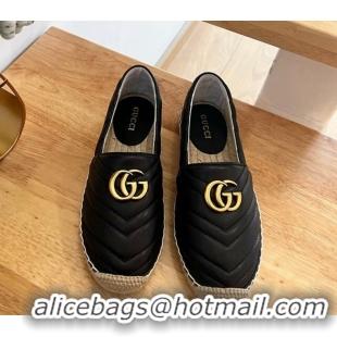 Top Grade Gucci Chevron Leather Espadrilles Black 022369