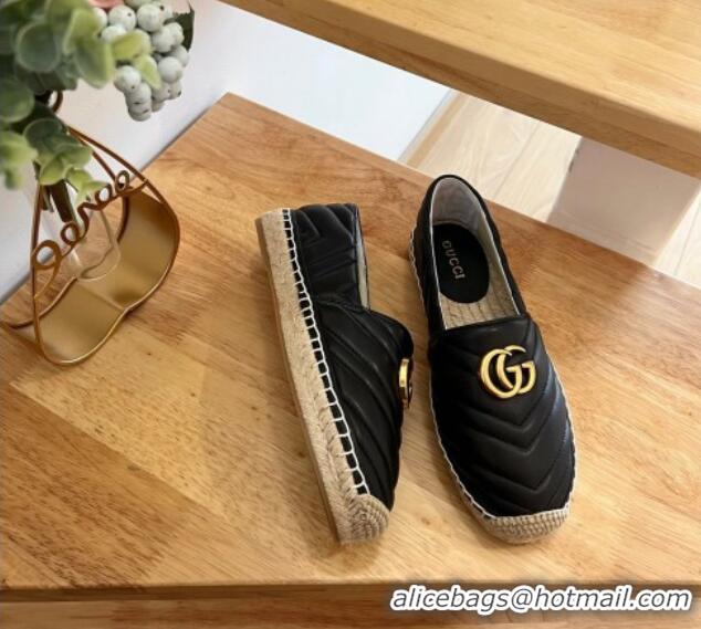 Top Grade Gucci Chevron Leather Espadrilles Black 022369