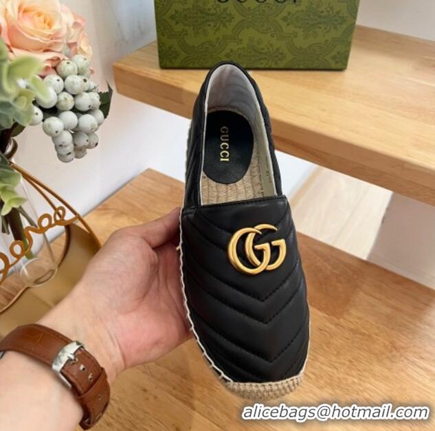 Top Grade Gucci Chevron Leather Espadrilles Black 022369