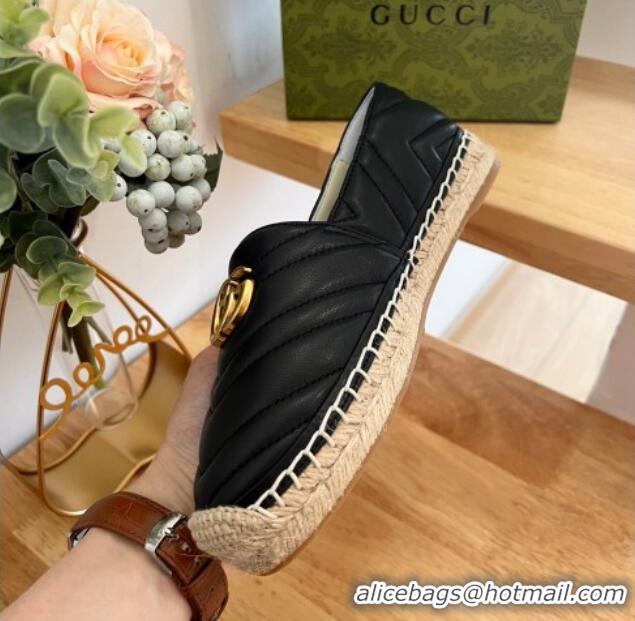 Top Grade Gucci Chevron Leather Espadrilles Black 022369