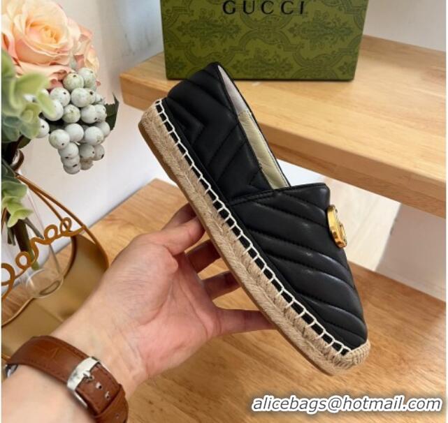 Top Grade Gucci Chevron Leather Espadrilles Black 022369