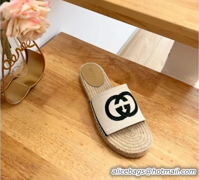 Good Product Gucci Platform Slide Sandals in Interlocking Embroidered Canvas Green 022839