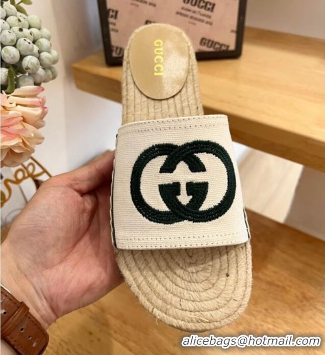 Good Product Gucci Platform Slide Sandals in Interlocking Embroidered Canvas Green 022839