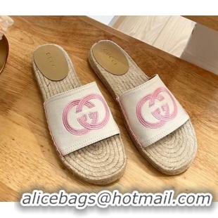 Lowest Price Gucci Platform Slide Sandals in Interlocking Embroidered Canvas Pink 022840