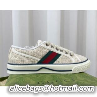 Good Quality Gucci Tennis 1977 Sneakers in White GG Embroidered Crochet Cotton 022843