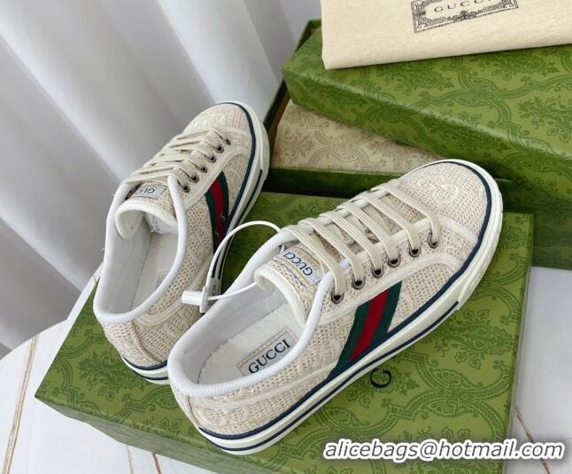 Good Quality Gucci Tennis 1977 Sneakers in White GG Embroidered Crochet Cotton 022843