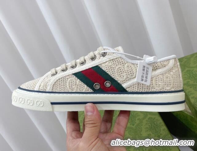 Good Quality Gucci Tennis 1977 Sneakers in White GG Embroidered Crochet Cotton 022843