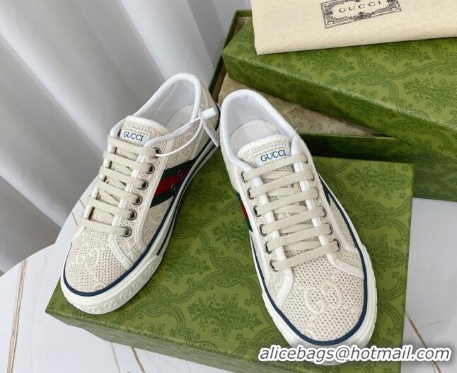 Good Quality Gucci Tennis 1977 Sneakers in White GG Embroidered Crochet Cotton 022843