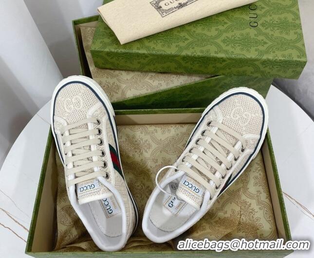 Good Quality Gucci Tennis 1977 Sneakers in White GG Embroidered Crochet Cotton 022843