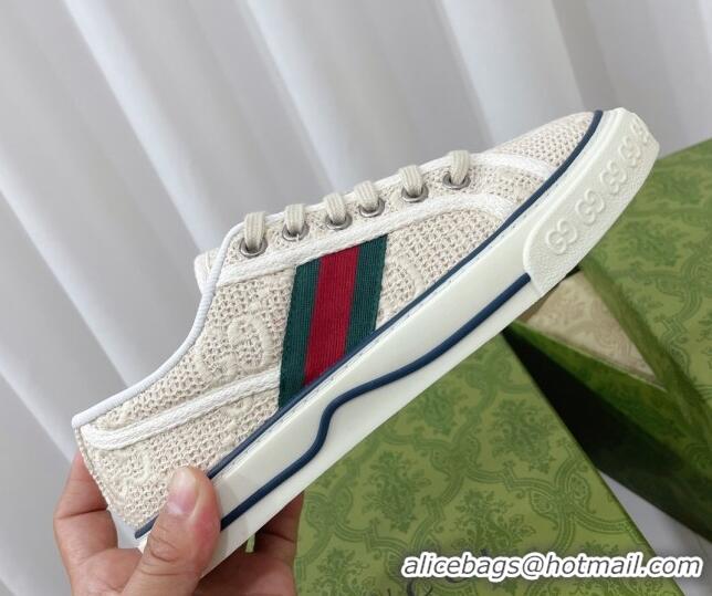 Good Quality Gucci Tennis 1977 Sneakers in White GG Embroidered Crochet Cotton 022843