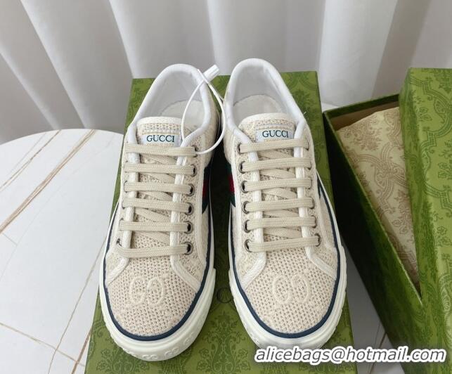 Good Quality Gucci Tennis 1977 Sneakers in White GG Embroidered Crochet Cotton 022843