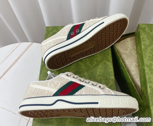 Good Quality Gucci Tennis 1977 Sneakers in White GG Embroidered Crochet Cotton 022843