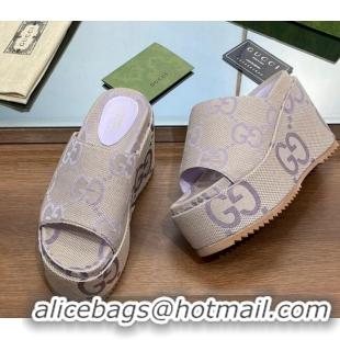 Durable Gucci Jumbo GG Canvas Wedge Platform Slide Sandal 12cm Beige/Purple 0302104