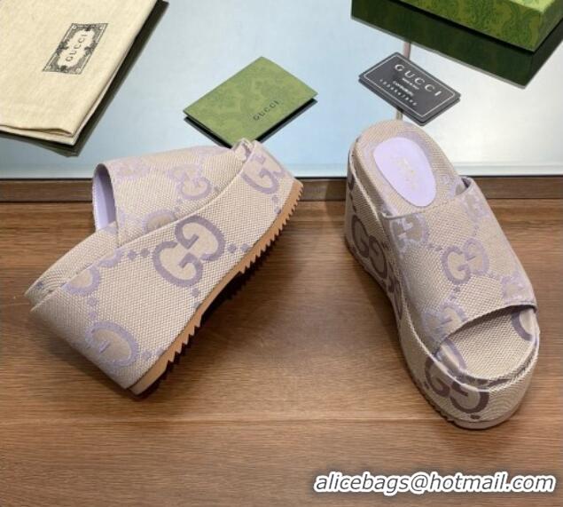 Durable Gucci Jumbo GG Canvas Wedge Platform Slide Sandal 12cm Beige/Purple 0302104