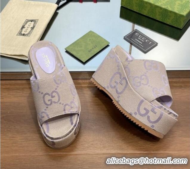 Durable Gucci Jumbo GG Canvas Wedge Platform Slide Sandal 12cm Beige/Purple 0302104