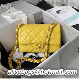 Low Cost Chanel Lambskin Classic Flap Bag with Chain Strap AS3214 Yellow 2021