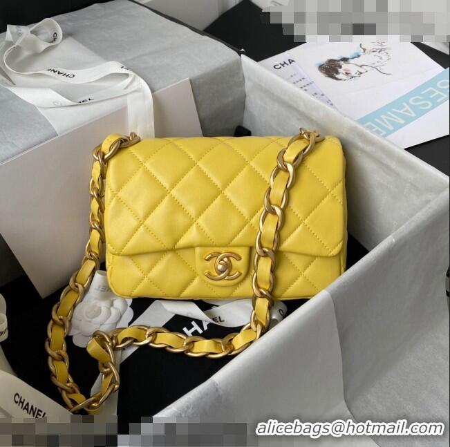 Low Cost Chanel Lambskin Classic Flap Bag with Chain Strap AS3214 Yellow 2021