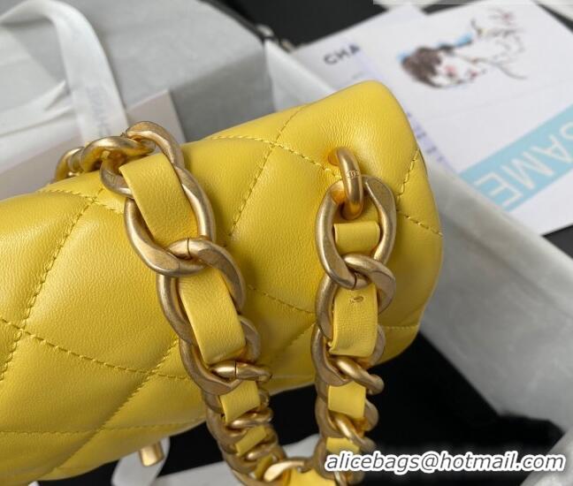 Low Cost Chanel Lambskin Classic Flap Bag with Chain Strap AS3214 Yellow 2021