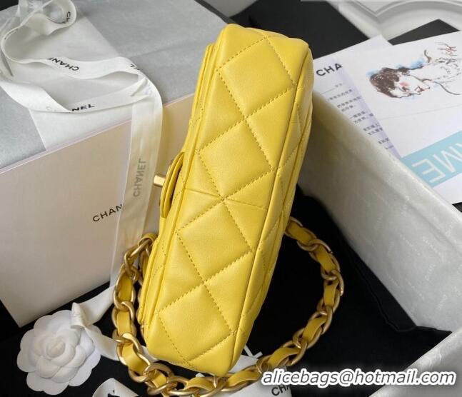 Low Cost Chanel Lambskin Classic Flap Bag with Chain Strap AS3214 Yellow 2021