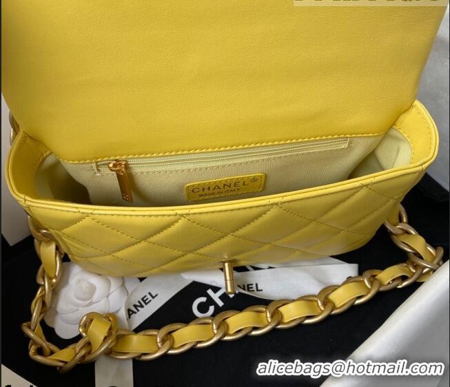 Low Cost Chanel Lambskin Classic Flap Bag with Chain Strap AS3214 Yellow 2021