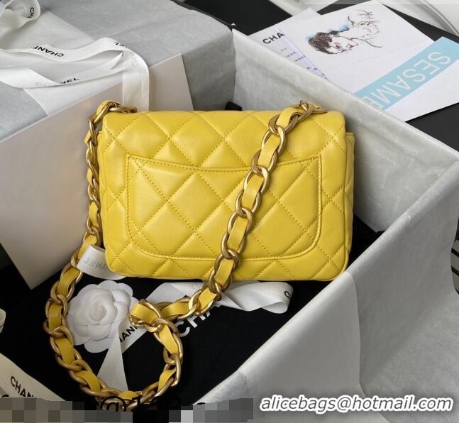 Low Cost Chanel Lambskin Classic Flap Bag with Chain Strap AS3214 Yellow 2021