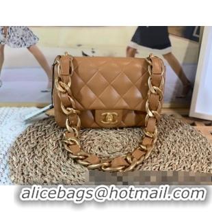 Promotional Chanel Lambskin Classic Flap Bag with Chain Strap AS3214 Brown 2022