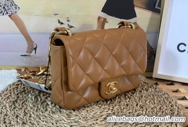 Promotional Chanel Lambskin Classic Flap Bag with Chain Strap AS3214 Brown 2022