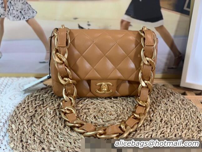 Promotional Chanel Lambskin Classic Flap Bag with Chain Strap AS3214 Brown 2022