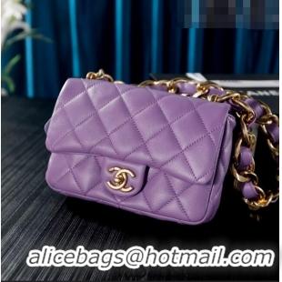 Cheapest Chanel Lambskin Classic Flap Bag with Chain Strap AS3214 Lavender Purple 2022