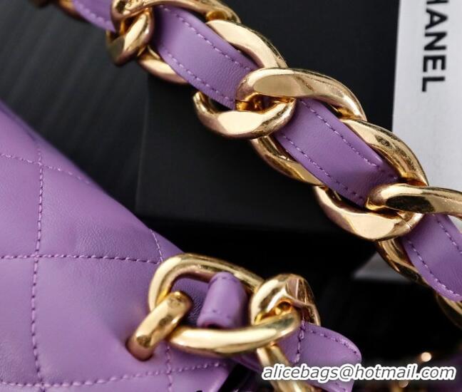 Cheapest Chanel Lambskin Classic Flap Bag with Chain Strap AS3214 Lavender Purple 2022