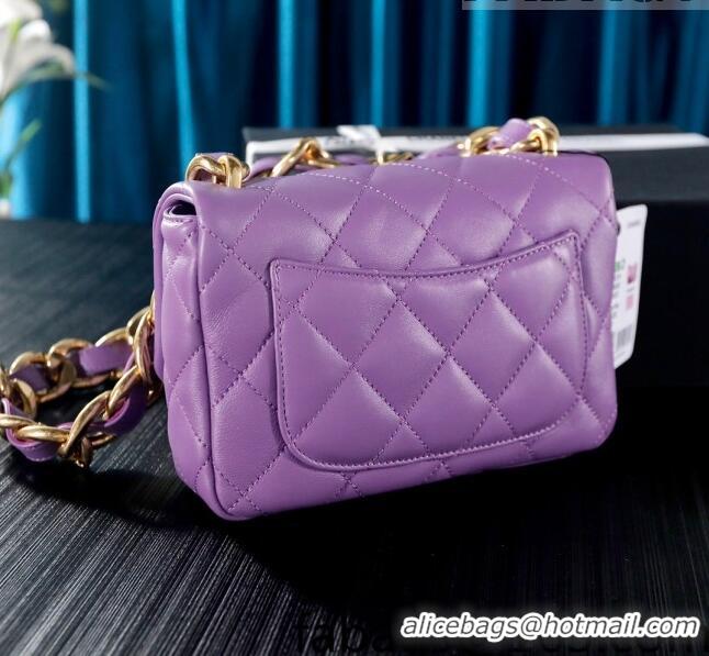 Cheapest Chanel Lambskin Classic Flap Bag with Chain Strap AS3214 Lavender Purple 2022