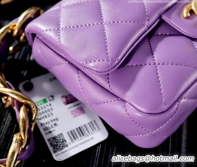 Cheapest Chanel Lambskin Classic Flap Bag with Chain Strap AS3214 Lavender Purple 2022