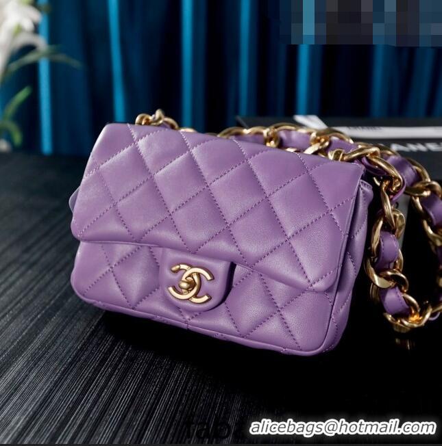 Cheapest Chanel Lambskin Classic Flap Bag with Chain Strap AS3214 Lavender Purple 2022