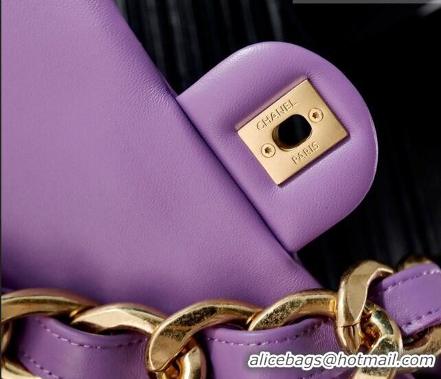 Cheapest Chanel Lambskin Classic Flap Bag with Chain Strap AS3214 Lavender Purple 2022